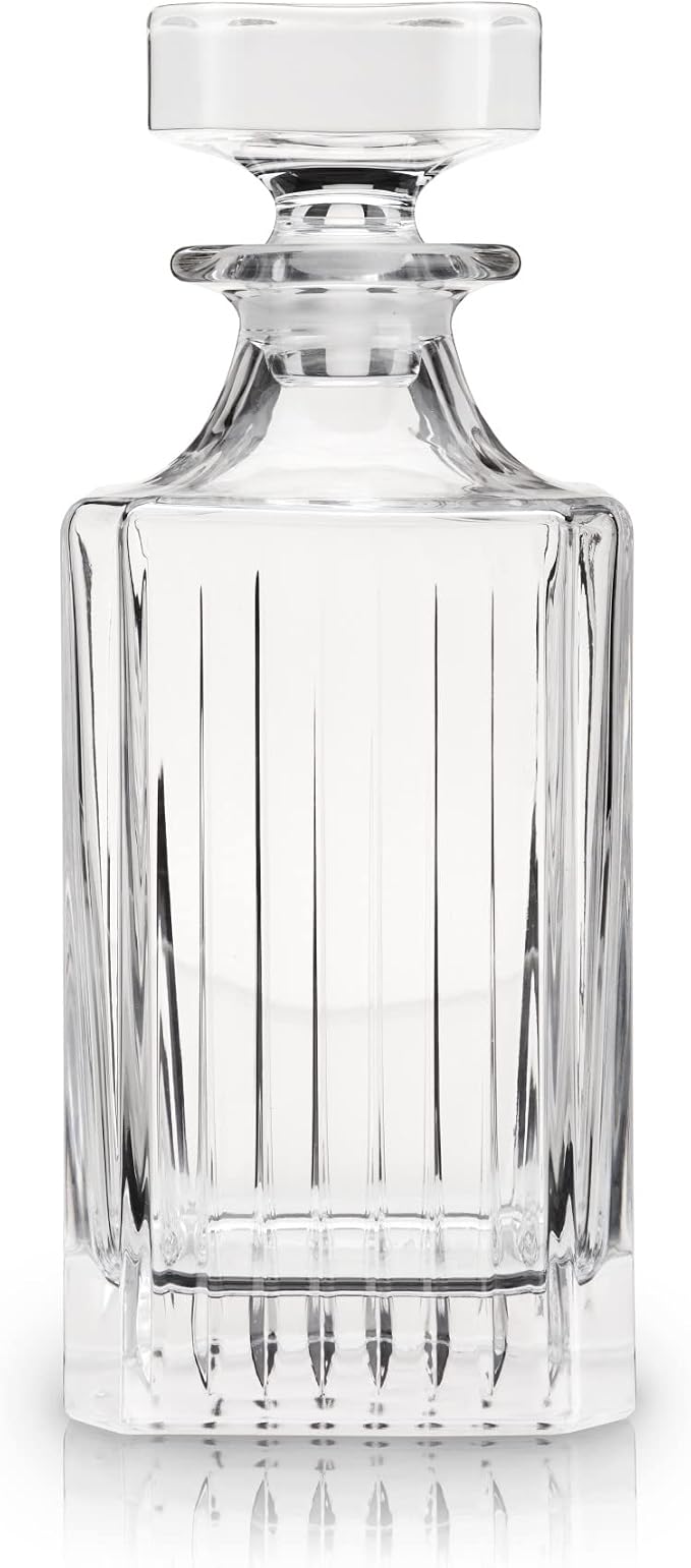 Viski Reserve Milo Whiskey Decanter with Stopper, Stylish Crystal Liquor Decanter for Bourbon, Scotch, Spirits, Wedding Gifts, Man Cave Essentials, Elegant Home Bar Accessories, 28 oz (828 ml)