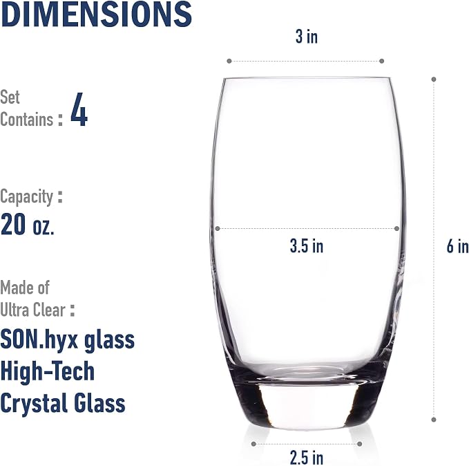 Luigi Bormioli Crescendo Highball Glasses - Clear, 20 Oz, Set of 4