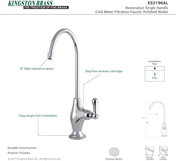 Kingston Brass KS3196AL 1/4 Turn Water Filtration Faucet, Polished Nickel
