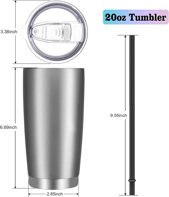 VEGOND 20oz Tumbler with Lid and Straw Stainless Steel Tumbler Cup Vacuum Insulated Double Wall Travel Coffee Mug Powder Coated Coffee Cup, Stainless, 1 Pack