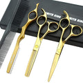 5.5 Inches Hair Cutting Scissors Set with Razor Combs Lether Scissors Case,Hair Cutting Shears Hair Thinning Shears for Personal and Professional (Gold)