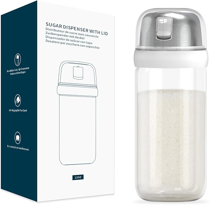 KITCHENDAO Precision Pour Glass Oil Dispenser and Glass Sugar Dispenser with Side Pour Spout