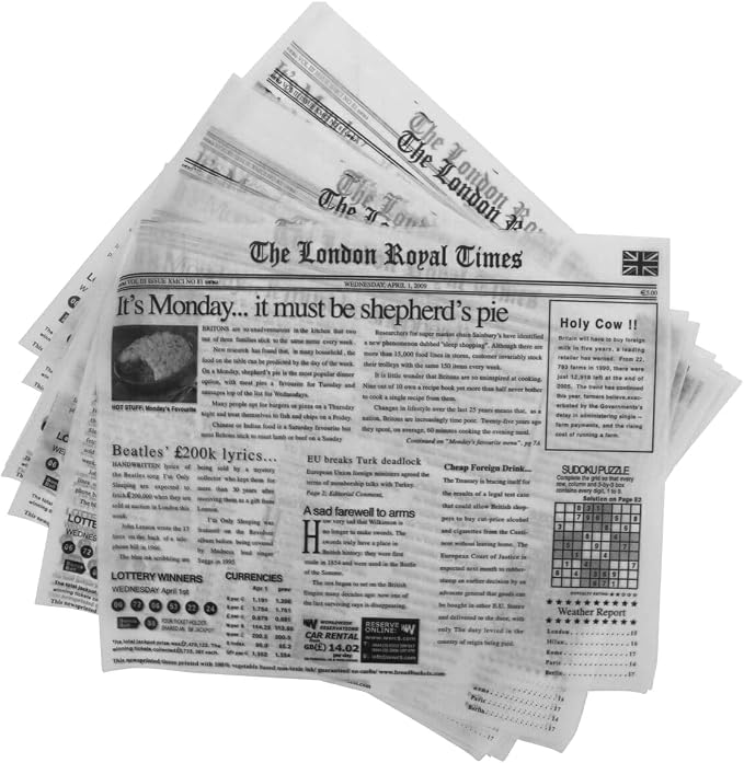 G.E.T. 4-TL1215 Appetizer/Serving Basket Tissue Liner Paper, 15" x 12", London Newsprint (Case of 1000)