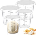 Suclain 4 Set 6 Quart 4 Qt Round Food Storage Containers with Lids Clear Proofing Container for Dough Bread with Scale Handle Home Restaurant Commercial Food Storage(White)