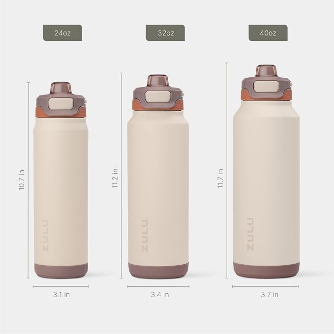 ZULU Powerfill Pro 40oz Stainless Steel Water Bottle with Quick Fill Lid, Triple Walled Vacuum Insulated Metal, Leak Proof Locking Lid, Sip and Chug, Reusable BPA Free, Driftwood
