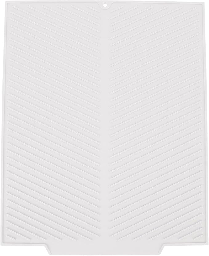 Draining Board Mat, Non Slip Silicone Dish Drying Mat Flume Drain Board Drainer Mat for Kitchen Countertop Tabletop Accessories (White)