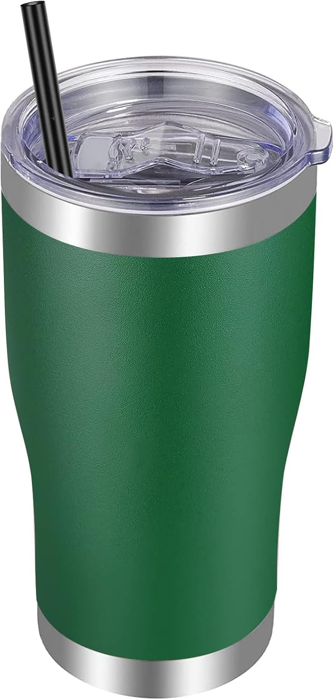 VEGOND 20oz Tumbler Stainless Steel Tumbler Cup with Lid And Straw Vacuum Insulated Double Wall Travel Coffee Mug(Dark Green 1 Pack)