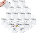 YOUKE OLA 24 Pack Sublimation Blanks Enamel Mug Camping Outdoor Coffee Travel Metal Mug with Silver Rim for Heat Transfer DIY Gift White 12oz