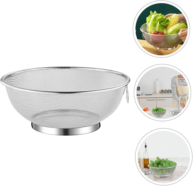 Cabilock Stainless Steel Rice Washing Strainer Fine Mesh Kitchen Colander for Vegetables and Fruits and Compact Design for Easy Storage for Home Cooking