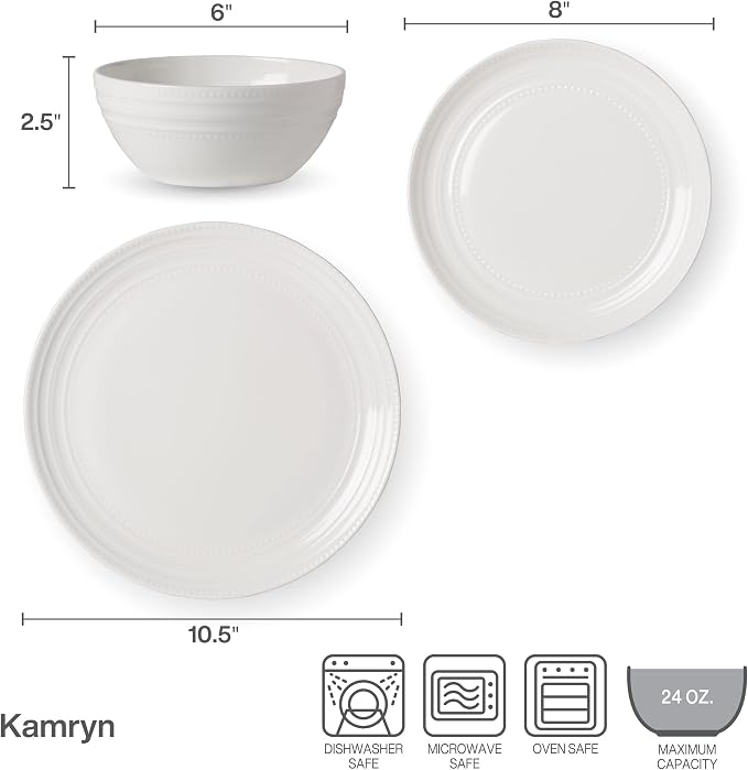 Mikasa Kamryn Vegan Bone Chip Resistant 12 Piece Dinnerware Set, Service for 4