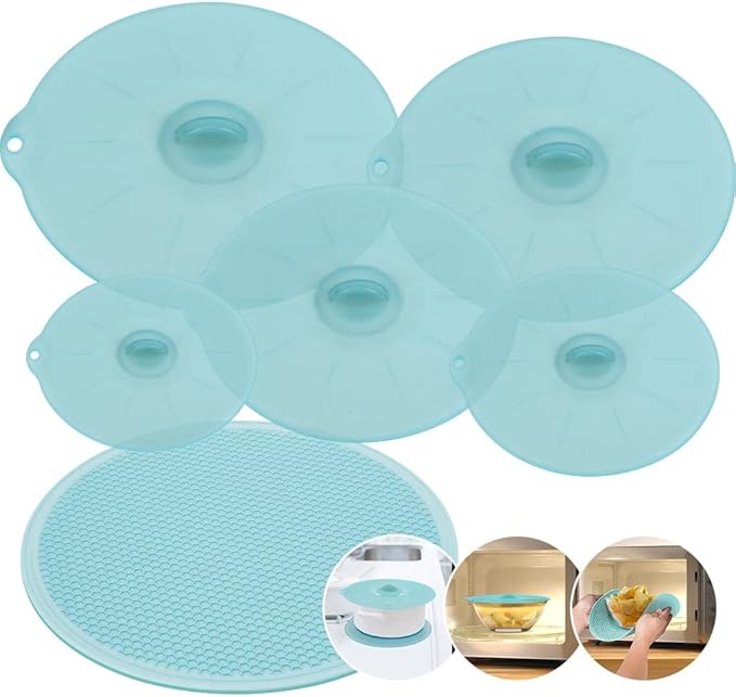 Microwave Mat & Food Cover Cover for Splatter Guard Silicone Trivet Pot Holders Drying Baking Place Mat Silicone Bowl Covers BPA Free Suction Lids Microwave Cover