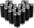 HASLE OUTFITTERS 20oz Tumblers Stainless Steel Mugs with Lid Double Wall Vacuum Insulated Coffee Cups for Cold & Hot Drinks (20oz-Black, 12 Pack)