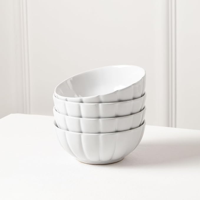 Earth & Clay Phoenix 12-Piece Stoneware Dinnerware Set, Plates and Bowls Set, Dishwasher and Microwave Safe, Dish Set for 4, White