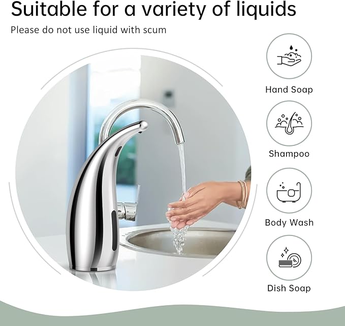 Automatic Soap Dispenser Touchless,300ML Hand & Dish Countertop Electric Liquid Rechargeable Dispenser with Sensor,Modern 4 Gear Adjustable Waterproof Kitchen Auto Soap Pump（Silver）
