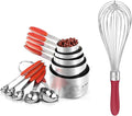 U-Taste 18/8 Stainless Steel Measuring Cups and Spoons (Set of 10, Red), and 18/10 Stainless Steel Balloon Whisk for Kitchen Cooking with 12 Flex Wires (Red)