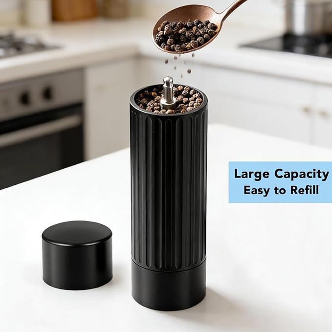 Pepper Mill Grinder, Professional Grade Heavy Duty Metal Manual Pepper Mill, Refillable High Output Heavy Duty Pepper Grinder with Adjustable Coarseness, Stainless Steel Burrs Easy Grinding