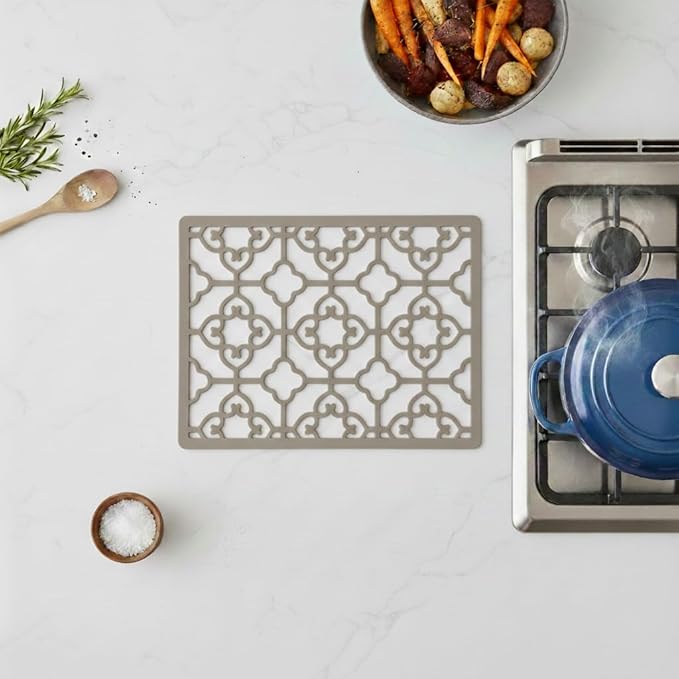 GASARÉ, Extra Large, Thick, Silicone Trivet for Hot Dishes, Pots, and Pans, Heat Resistant Mat for Countertop, Hot Pad for Kitchen, Easy to Clean, 16 x 12 x 3/8 Inches, Taupe