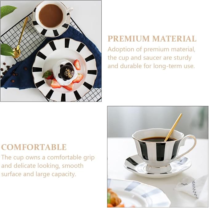 Hemoton Polka Dot Cup and Saucer Set 5.51In European Style Ceramic Coffee Mug with Saucer for Latte Cappuccino Tea Smooth Grip and Design for Home Kitchen Dining