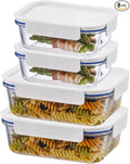 LocknLock LNG428S4W The Clear Borosilicate Glass Food Storage Containers with Lids, 8-Piece Set for Kitchen, Lunch, Meal Prep, Leftovers, Leakproof, Freezer, Microwave, and Dishwasher Safe