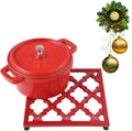 JOGREFUL Cast Iron Trivet Mats, Kitchen Pot Holders to Portect Table/Countertops, Heat Resistant Mats for Teapot/Hot Dishers/Plates, Vintage Mats with Weighted-Base, Red