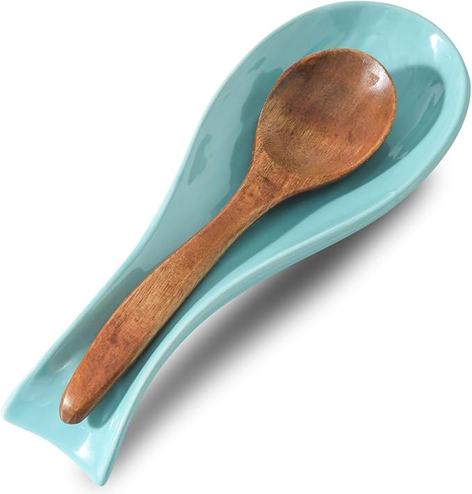 Ceramic Spoon Rest for Stove Top,Large 8.7 Inch Spoon Holder for Kitchen Counter, Porcelain Utensil Rest for Ladle, Spatula, Housewarming Gift, Dishwasher Safe and Heat-Resistant,Turquoise(1 PC)