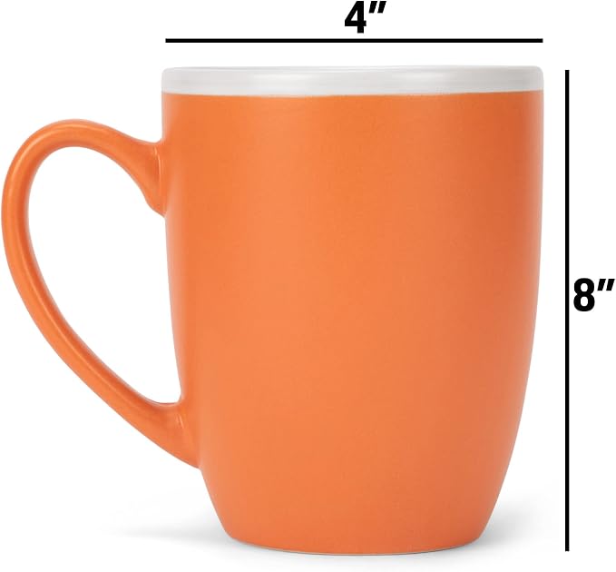 Elanze Designs Solid Color Orange White Interior 16 ounce Matte Ceramic Mugs Matching Set of 4