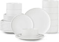 24 Piece Dinnerware Set, Modern Minimalist Stoneware Plates and Bowls Sets, Modern Dinner Plate, Salad Plate, Cereal Bowl, Dish Set for 8, Microwave and Dishwasher Safe, Matte White