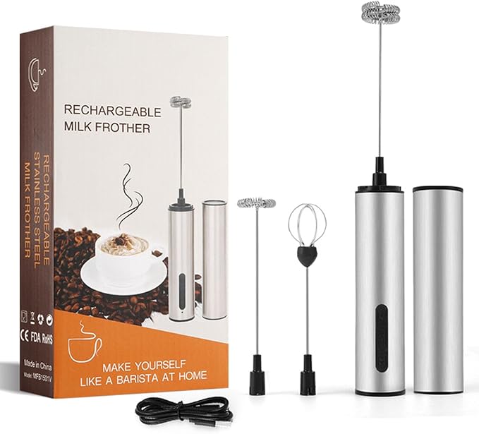 Rechargeable Milk Frother Handheld Electric Foam Maker Whisk Drink Mixer Foamer for Latte Cappuccino Ergonomic Design Hand Mixer