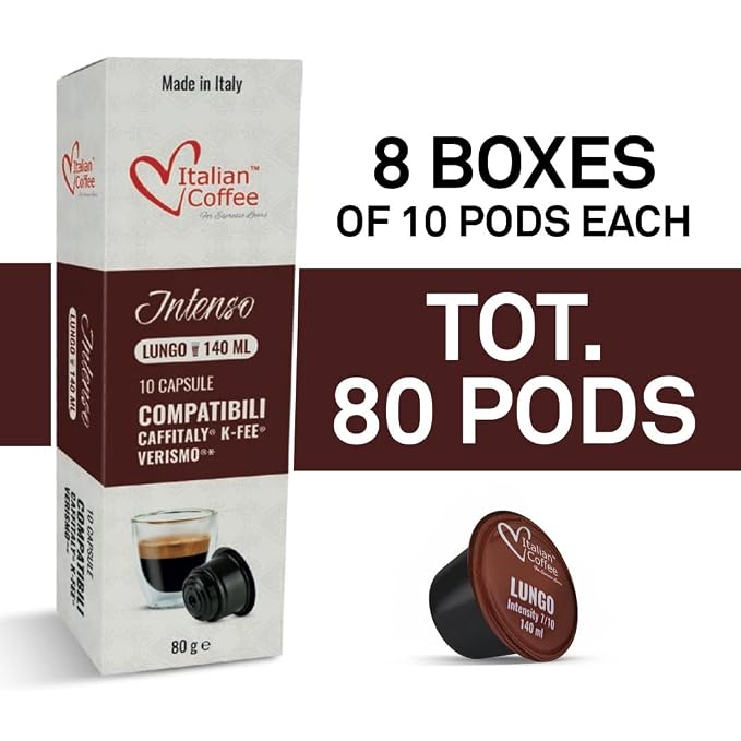 ITALIAN COFFEE FOR ESPRESSO LOVERS Italian Coffee capsules compatible with Verismo, CBTL, Caffitaly, K-fee systems (80 pods LUNGO blend)