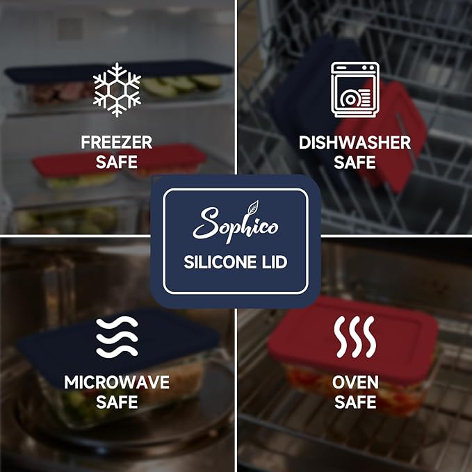 Sophico Silicone Storage Lids Cover Replacement for Pyrex Freshlock SNAPWARE 2CUP(8602), 6/8-Cup Glass Bowls (7211R/8608) Glass Bowls Containers Set, Airtight Lids, 4 Pack
