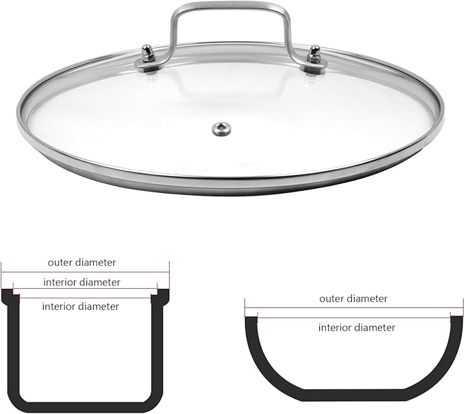 9 Inch Clear Glass Pot Lid for Frying Pan Replacement Cover Can Withstand 356°F (180℃) with Stainless Steel Arch Bridge Handle,Matte Silver