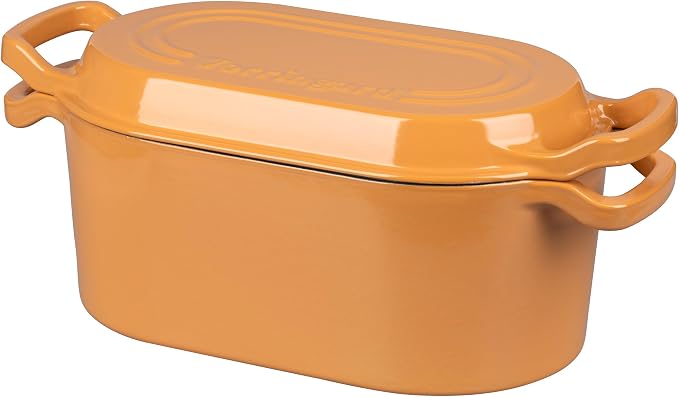 VORRINGARD Oval Dutch Oven Pot with Lid, Enamel Coating Cast Iron Bread Pans for Homemade Sourdough Bread Baking, Cooking, 4 Quart, Yellow