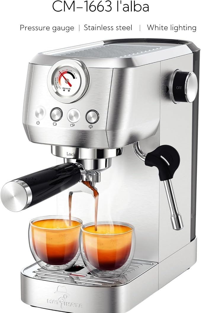 MAttinata Espresso Machine 20 Bar, Compact Espresso Maker with Milk Frother | Coffee Maker, Professional Italian Pump, Steam for Cappuccino Latte, Barista Pressure Gauge, Small for Home, Stainless Steel