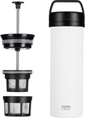 ESPRO Go P0 Ultralight French Press Coffee Maker for Travel, Vacuum Insulated Stainless Steel, 16 Ounces, Chalk White