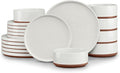 LIANYU Stoneware Dinnerware Sets Service for 6, 18 PCS Plates and Bowls Sets, Handmade Ceramic Dish Set, Highly Chip and Crack Resistant Modern Plate Set, Cloud White