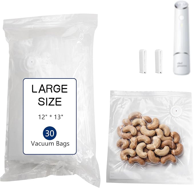 30-Pack Large Vacuum Sealer Bags & 2 Bonus Sealing Clips, Compatible with Chef Preserve – BPA-Free (12 x 13 in) Reusable Food Storage Bags for Freezer, Microwave, Sous Vide – Leak-Proof