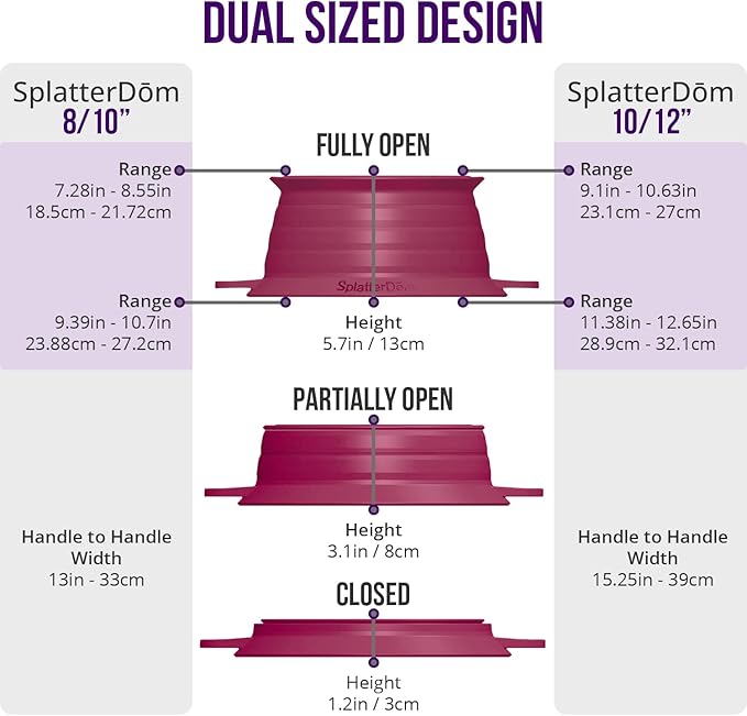L.I.Q Silicone Splatter Guard – Fits 8 and 10 Inch Pots (20 and 25 Centimeters) – Microwave Safe and Durable SplatterDom - Includes 8” Lid - Food and Oil Splash Guard (Bordeaux, Small)