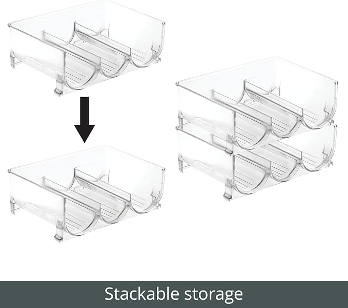 mDesign Plastic Free-Standing Stackable 3 Bottle Storage Holder Rack - Water, Wine, and Drink Organizer Shelf for Kitchen Countertop, Cabinet, Pantry, Fridge, Freezer, 4 Pack - Clear