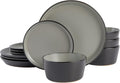 Gibson Soho Lounge Sofia Coupe 12-Piece Stoneware Dinnerware Set, Service for 4 – Grey Plates and Bowls