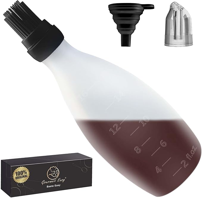 Gourmet Easy BBQ Pro Kit - Meat Tenderizer Stainless Steel - Meat Hammer + Basting Brush All-In-1 with Sauce Bottle - BBQ Accessories (Black)