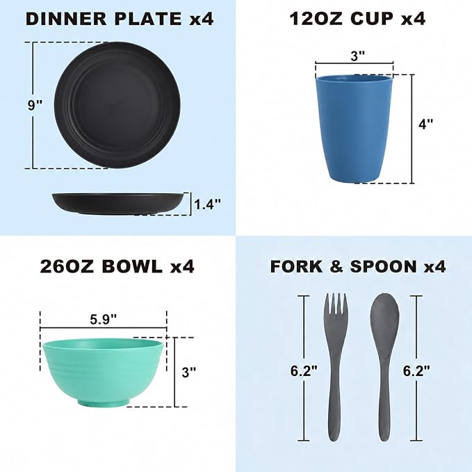 Unbreakable Wheat Straw Dinnerware Set 20 PCS - Kids Plates and Bowls Set for 4,Dishwasher & Microwave Safe Lightweight Toddler Dish Set for Party Camping Kitchen - Calm Tones