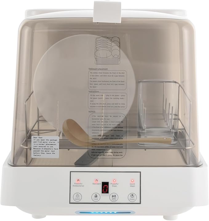Portable Countertop Dishwasher, 800W Automatic Dishwasher, Countertop Mini Dishwashers with 360° Rotating Spray & 1.59 Gal Water Tank for Apartments Rv Dormitories Boats Campers