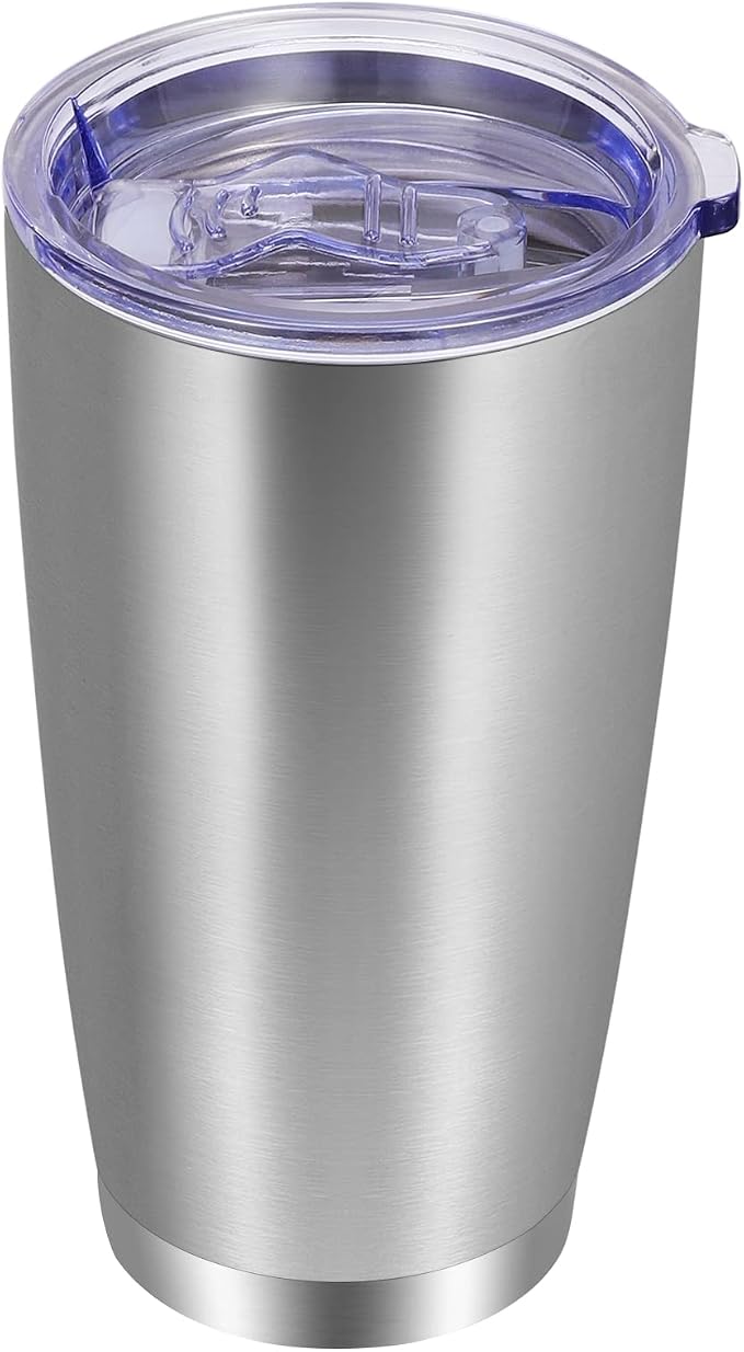 VEGOND 20oz Tumbler with Lid and Straw Stainless Steel Tumbler Cup Vacuum Insulated Double Wall Travel Coffee Mug Powder Coated Coffee Cup, Stainless, 1 Pack
