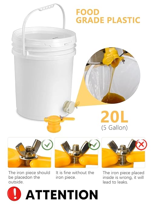 10 PCS Honey Harvesting Beekeeping Tool Kit, 5 Gallon Bucket with Gate, 50 Pairs Gloves, Honey Extractor Kit Uncapping Knife Tank Holder Strainer Fork Gripper, Lids Opener, 4 PCS Filter Bags