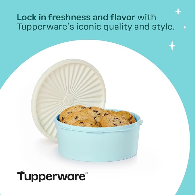 Tupperware Heritage Collection 7.6 Cup Cookie Canister, Vintage Blue Color, Dishwasher Safe and BPA Free Container (1.8 L)