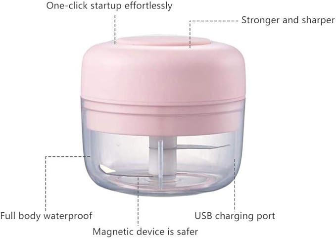 New Electric Garlic Chopper Mini Portable Vegetable Grinder Crusher Rechargeable Durable Press Cordless Upgrade Food Blender Dicer for Meat Vegetable Onion Salsa Salad Pesto Coleslaw (Pink -100)
