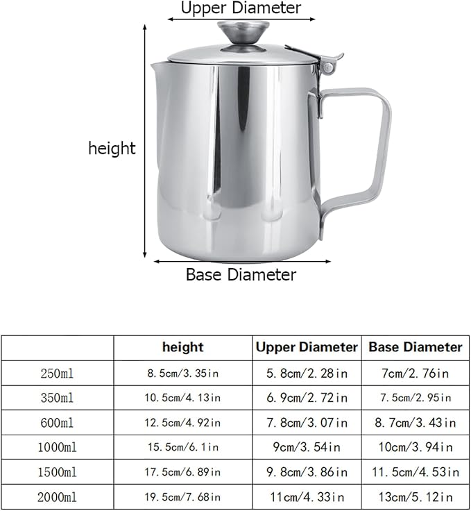 Frothing Pitcher, Steaming Pitchers, Stainless Steel Coffee Cup Mug Milk Frothing Jug with Lid for Latte Coffee Art(1000ML)