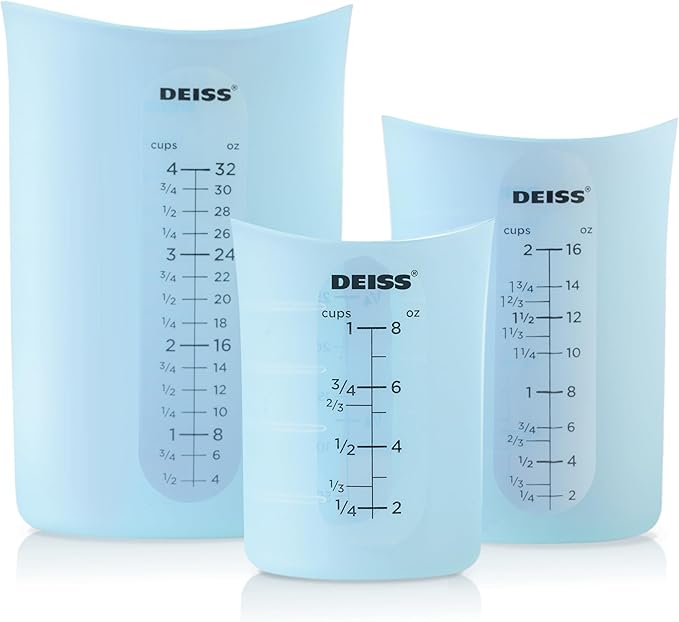 Deiss PRO 3 Piece Silicone Measuring Cup Set and Deiss PRO Heavy Duty Stainless Steel Measuring Spoons