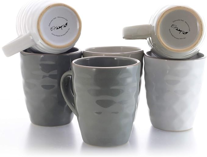 Elama Tahitian Waves 6 Piece 12 oz Mug Set in Assorted Tones with Complimentary Stand