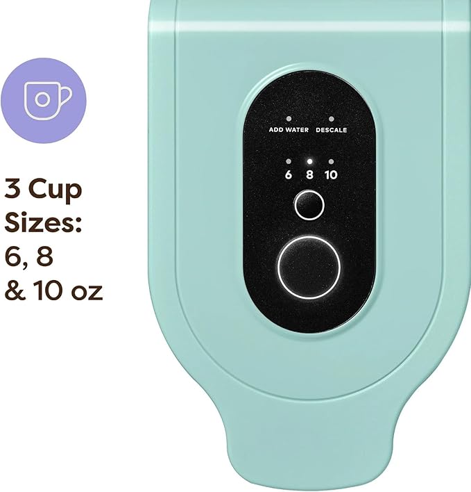 Single Serve Coffee Maker Compatible with K-Cup Pods, Compact Personal Coffee Brewer with 30oz Removable Reservoir, 3 Brew Sizes (6, 8, 10 oz), Travel Mug Friendly - Seafoam Green